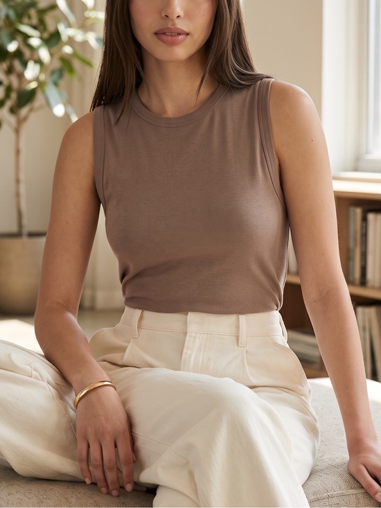 Quince Tops - Quince Cotton Modal Crew Neck Muscle Tank Top Dark Taupe Minimalist Small NWT
